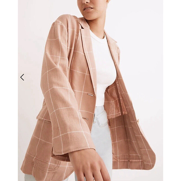 Madewell Breezewoven Larsen Blazer Women Size XS Linen Windowpane Sandstone NWT - Picture 2 of 8